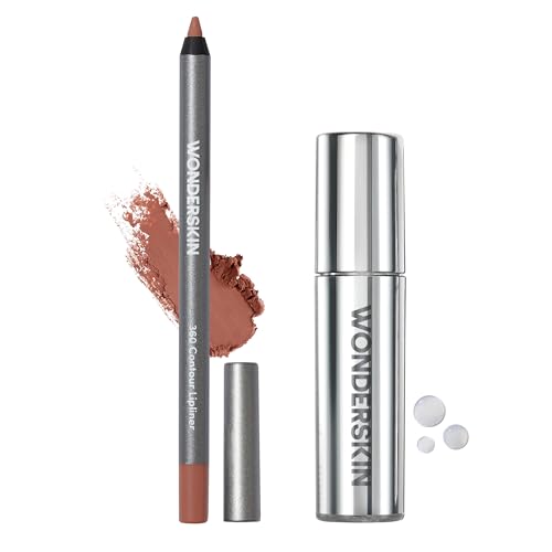 Wonderskin 360 Contour Lip liner (Saddle), Long lasting and Waterproof with Lip Rehab Serum Oil (Clear) for Hydrating and Moisturizing Lips