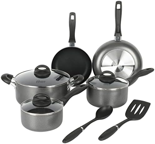 Oster Clairborne 10 Piece Aluminum Cookware Set W/Tools,Black