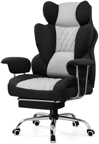 GTRACING Gaming Chair,Office Chair with Pocket Spring Lumbar Support, Ergonomic Comfortable Wide Office Desk Computer Chair with Outward Fixed Soft Armrests and Footrest (Fabric, Black & Gray)