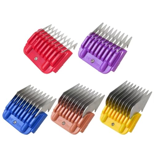 Animal Stainless Steel 5 Color Guide Comb Set Fit for 10#/15#/30# Detachable Blade and for Andis/Oster A5/ Wahl KM Series Guards Clipper (Cutting Length 3mm-16mm)