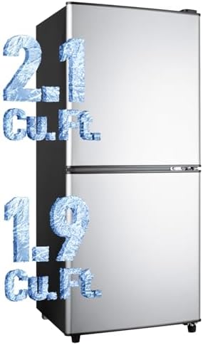 4.0 Cu.Ft Fridge with Bottom Freezer, Double Door Refrigerator with Drawer, 7 Level Temperatures, Adjustable Shelves for Bedroom, Dorm, Office, Apartment, Silver