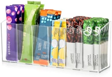 AIEVE Drink Packet Organizer, Water Drink Packet Holder with Removable Divider, Water Flavor Packet Organization Container for Kitchen Organizers and Storage (6 Compartments)