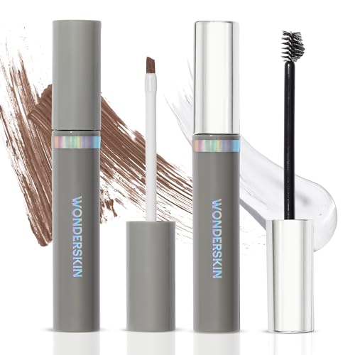 Wonderskin Wonder Blading Brow Stain & Go Masque with Brow Styler Gel, Long Lasting Eyebrow Tint and Clear Gel, Volumizing and Smudge Proof (Brunette)
