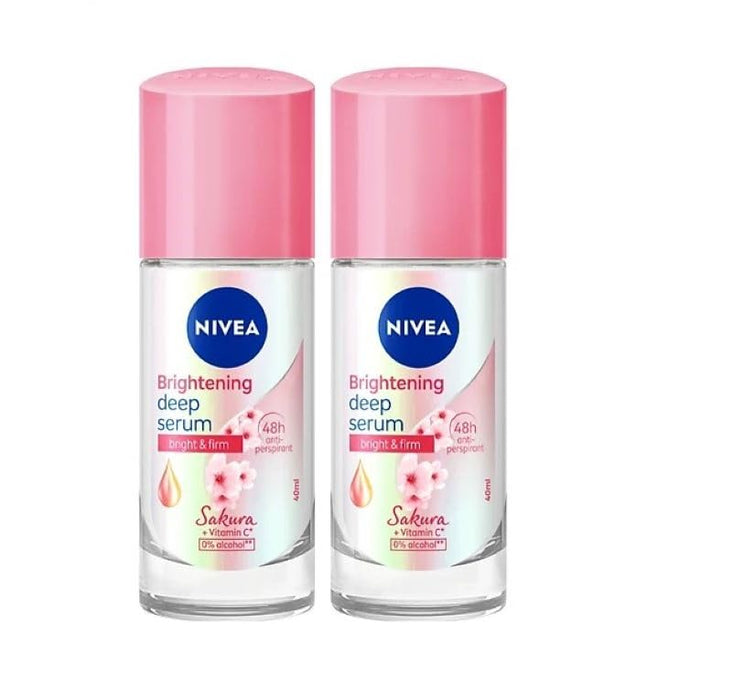 Nivea Brightening Sakura Deep Serum Roll On Deodorant Bright & Firm, Size 40ml Each (Pack Of 2)