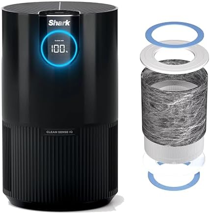 Shark HP100 Air Purifier w/NanoSeal HEPA, Cleansense IQ, Odor Lock, Cleans up to 500 Sq.ft, Captures 99.98% of Particles, Dust, Smoke & Allergens, For Small Bedroom/Office, Charcoal Grey (Renewed)