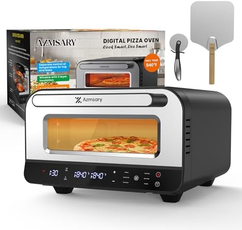 Indoor Pizza Oven – 6 Programs, Max 840°F, Suitable for 12 inch Pizzas, 5-in-1 multifunction: Pizza, Bake, Proof, Broil, and Warm – includes pizza stone and pizza peel