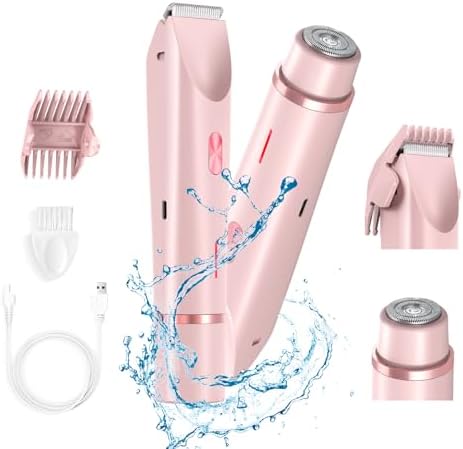 Bikini Trimmer for Women Electric Razors for Women, Double Head Dual Purpose Hair Trimmer Ipx7 Waterproof Wet & Dry Use,Womens Electric Shaver for Legs Underarm (Pink) (Pink)