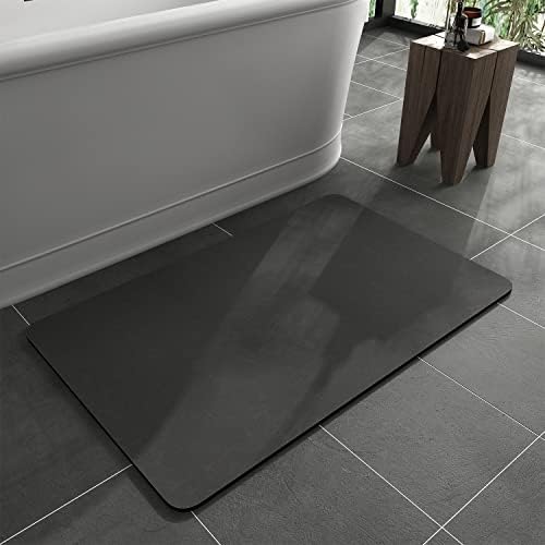MontVoo -Bath Mat Rug-Rubber Backing Non Slip Quick Dry Absorbent Thin Bathroom Rugs Fit Under Door-Faux Suede Surface Bathroom Floor Mats-Shower Rug for in Front of Bathtub Shower Dark Grey 20"x32"