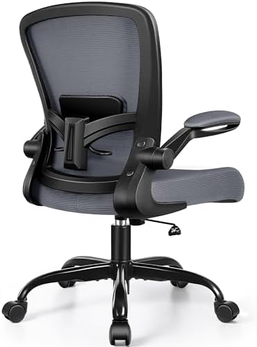 FelixKing Office Chair, Ergonomic Desk Chair Breathable Mesh Chairs Adjustable High Back Lumbar Support Flip-up Armrests, Executive Rolling Swivel Comfy Computer Chairs Home Office Dark Gray
