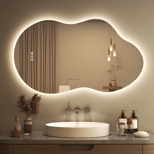 SMIROR Irregular Backlit Bathroom Mirror with Lights 40 x 24, Asymmetrical Cloud Led Lighted Vanity Mirror for Wall, Anit-Fog, Dimmable, Memory Function (Horizontal/Vertical)