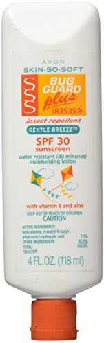 Avon Skin So Soft Bug Guard Plus IR3535 Insect Repellent Moisturizing Lotion SPF 30 Gentle Breeze, 4 fl oz – DEET-Free, PABA-Free, Vitamin E & Aloe, Non-Greasy Mosquito Repellent Lotion