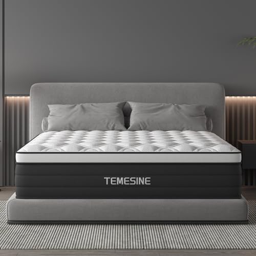 Queen Mattress, 14 Inch Hybrid Mattress in a Box with Individual Pocket Spring, Gel Memory Foam and Euro Top, Medium Firm Feel with Motion Isolation, Pressure Relief, Edge Support,Queen Size Black