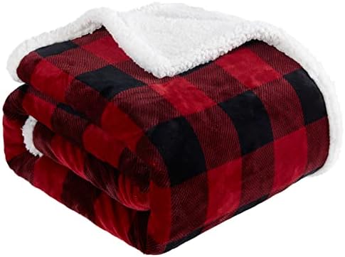 Touchat Sherpa Red and Black Buffalo Plaid Christmas Twin Blanket 60" X 70", Fuzzy Fluffy Soft Cozy Throw Blanket, Fleece Flannel Plush Microfiber Blanket for Couch Bed Sofa