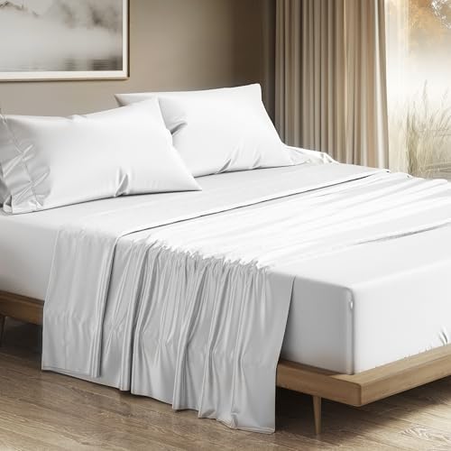 THREAD SPREAD 100% Egyptian Cotton King Size Sheets Set - Luxury 1200 Thread Count Egyptian Cotton Sheets King Size, Silky Soft, Cooling, Sateen Weave 17" Deep Pocket Bed Set - White