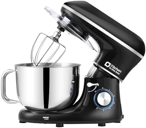 Kitchen in the box Stand Mixer, 6.5QT 660W Electric Kitchen Mixer, 6-Speed Tilt-Head Food Mixer with Dough Hook, Wire Whip, Beater, Dishwasher Safe (Black)