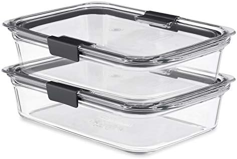 Rubbermaid Brilliance Glass Food Storage Containers, 8 Cup Food Containers with Lids, 2 Pack (4 Pieces Total), BPA Free and Leak Proof