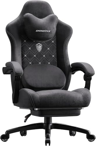 Dowinx Gaming Chair with Heated Massage Lumbar Support,Big and Tall Fabric Gaming Chairs for Adults with Footrest, Ergonomic Computer Game Chair with Poket Spring Cushions, 350lbs, Black