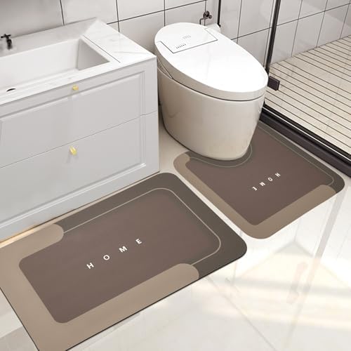 Housego 2PCS Absorbent Bath Mat Magic Rug Sets, Quick Drying Bath Mat Non-Slip Floor Rug Rubber Backed for Bathroom Kitchen Shower Sink, Water Absorbent (19.7''x23.6''+19.7''x31.9'', Brown)