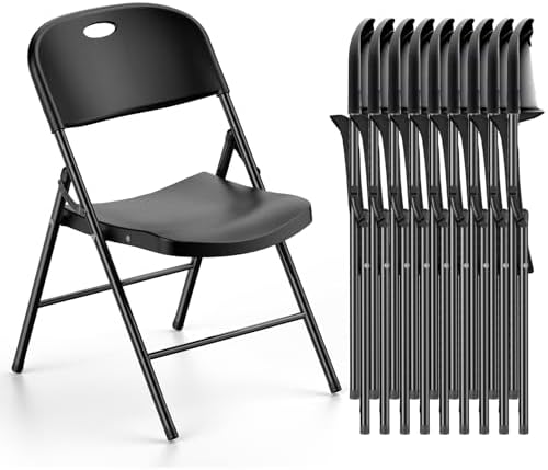 Nazhura 350 Weight Limit Heavy Duty Plastic Folding Chair with Reinfoced Steel Frame for Indoor and Outdoor, Wedding, Party, Restaurant, Meeting Room, Patio and Garden (Black, 10 Pack)
