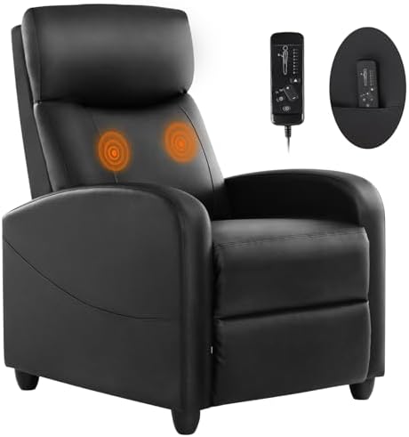 Sweetcrispy Massage Recliner Chair for Adults, Adjustable Home Theater Seating with Lumbar Support, Modern Fabric Reclining with Padded Backrest and Seat, Compact Sofa Chairs for Living Room, Black