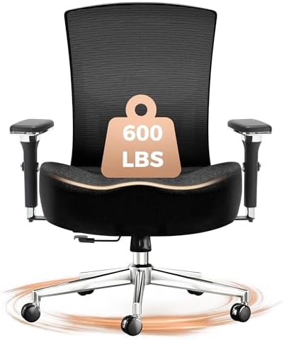 600lbs Big and Tall Office Chair,Oversized Ergonomic Breathable Mesh Desk Chair with W-Shape Thicken Seat Cushion,Computer Chair with Upgraded 4D Armrest,Lumbar Support for Heavy People All Day