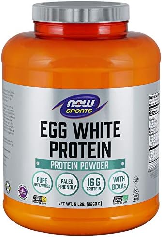 NOW Foods Sports Nutrition, Egg White Protein, 16 g With BCAAs, Unflavored Powder, 5-Pound