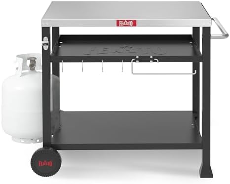 3-Shelf Outdoor Grill Table,Pizza Oven Table for Outside,Movable Grill Cart with Wheels,Indoor & Outdoor Cooking Station, Pizza Oven Stand for Ooni Blackstone Griddle 33.5”x 21.7”