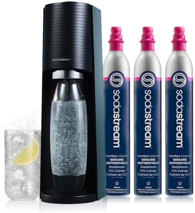 SodaStream Terra Sparkling Water Maker Bundle in Black - includes 3-Pack CO2 and Carbonating Bottle