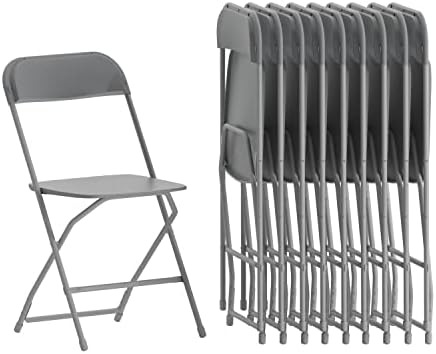 Flash Furniture Hercules Series Plastic Folding Chairs for Parties and Weddings, Stackable Commercial Event Seats, Set of 10, Gray