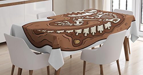 Ambesonne Dinosaur Tablecloth, Pattern of T-Rex Fossil in The Ground Dead Bones Archeology Prehistory Theme, Dining Room Kitchen Rectangular Table Cover, 60" X 84", White Brown