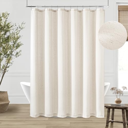 90 Inch Shower Curtain Linen Neutral Extra Long Shower Curtain for Bathroom Bath Drapes Earth Tone Boho Shabby Chic Country Rustic Cloth Drapes Bathroom Decor, Cream Colored Ivory, 72x90