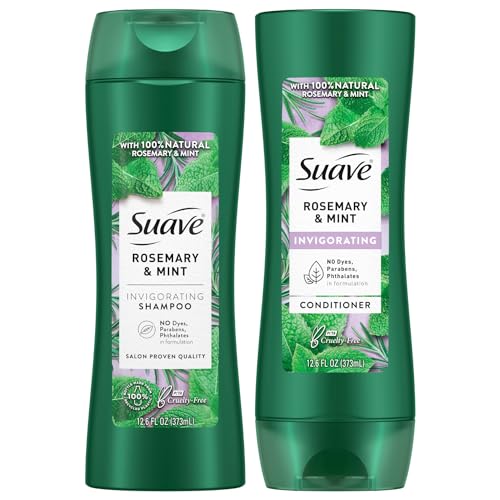 Suave Shampoo and Conditioner, Rosemary & Mint β Invigorating Formula with 100% Natural Essential Oils, 12.6 Oz Ea