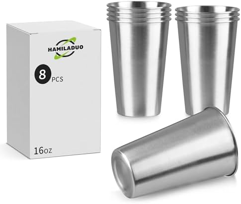 8Pack 16 oz Stainless Steel Pint Cups,Stainless Steel Cup,Pint Cup Tumbler,water Tumbler,Stackable,Reusable,BPA Free, (8)