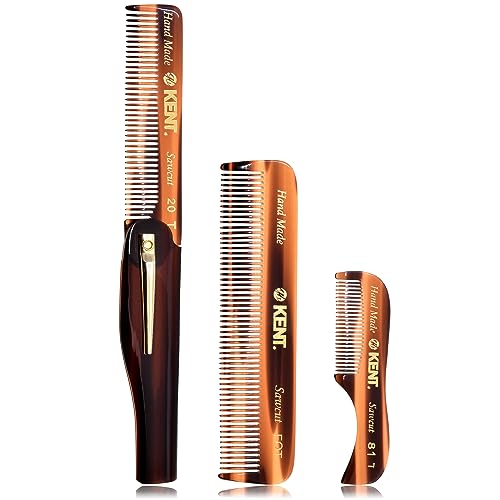 Kent Set Men's Hair Pocket Combs, 81T X-Small, FOT All Fine Tooth, 20T Fine Tooth Folding Comb. Best Hair, Beard and Mustache Grooming Kit for Travel and Home Care, Handmade in England