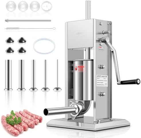 7Lb/3L Sausage Stuffers,304 Stainless Steel Sausage Maker Adjustable, 2 Speeds, 5 Filling Tubes (Silver)