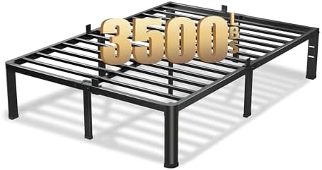 16 Inch King Size Bed Frame, 3500Lbs Heavy Duty Metal Platform with Round Corner Legs Mattress Slide Stopper, Steel Slat Support No Box Spring Needed, Noise Free, Non-Slip, Easy Assembly