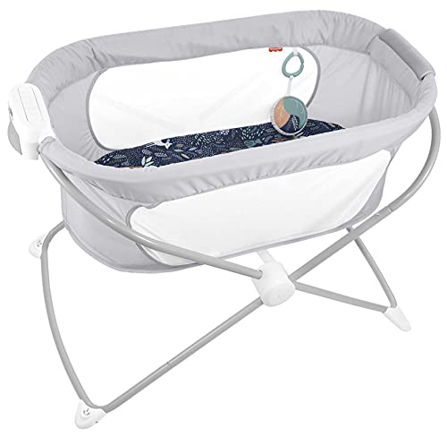 Fisher-Price Portable Baby Crib Soothing View Vibe Bassinet with Music Vibrations & Slim Fold for Travel Newborns 0+ Months, Moonlight Forest