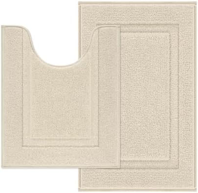 SHACOS Soft Absorbent Bathroom Rugs Set of 2 Pieces with U Shaped Toilet Rug Contour Bath Mats Bath Rugs 20"x24"+20"x32" Non Slip Washable, Light Beige