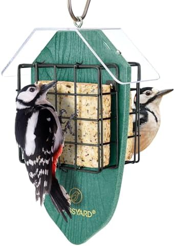 Kingsyard Double Suet Feeder for Outdoors Hanging, Recycled Plastic Tail-Prop Suet Bird Feeders with Rainproof Roof, Great for Woodpecker Chickadee Nuthatch (Green)