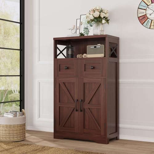 Dark Brown Storage Cabinet with Drawers and Shelves, Standing Kitchen Pantry Cabinet, Floor Storage Cabinet Hutch Cupboard, Coffee Bar Station for Dining Living Room Home Office