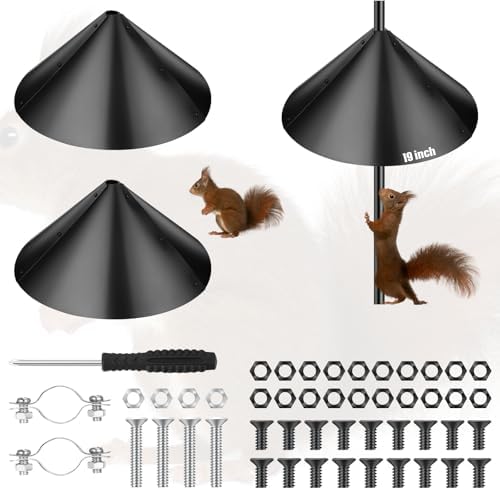 Tanlade 2 Pack Squirrel Baffle Guard Black Plastic Wide Wrap Around Guard Stopper Keep Squirrels Off Bird Feeder Baffle for Bird Feeder Pole Outside Shepherd Hooks(19 Inch)