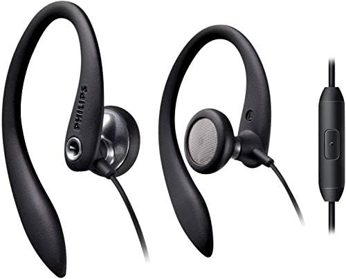 PHILIPS SHS3305BK Wired Flexible Earhook Headphones with Mic, Black