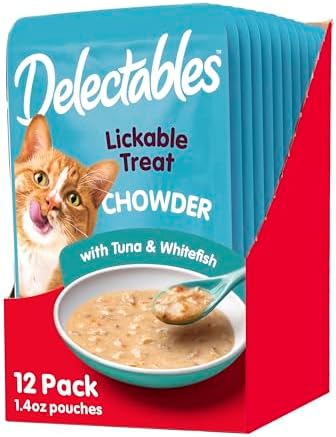 Hartz Delectables Chowder Lickable Wet Cat Treats for Kitten, Adult & Senior Cats, Tuna & Whitefish, 12 Count