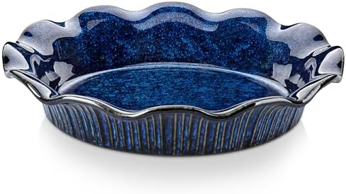 vancasso Stern Ceramic Pie Pan for Baking, 9 inch Pie Plates for Apple Pie and Quiche, Deep Pie Dish, Large Pot Pies, Thanksgiving Gifts for Women -Blue