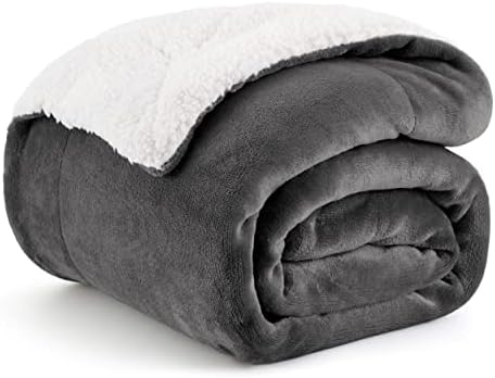 Bedsure Sherpa Fleece Throw Blanket Twin Size for Couch - Thick and Warm, Soft Fuzzy Plush Twin Blanket for Winter, Charcoal, 60x80 Inches