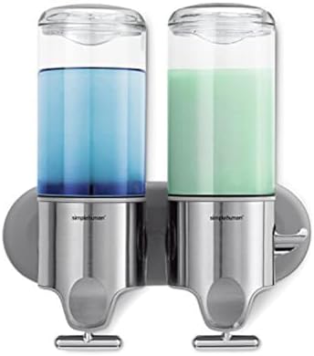 simplehuman Double Wall Mount Shower Pump, 2 x 15 fl. oz. Shampoo and Soap Dispensers, Stainless Steel