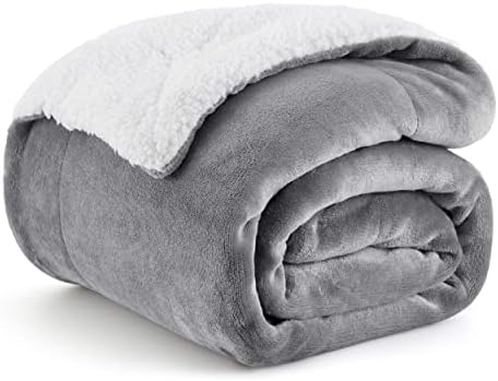 Bedsure Sherpa Fleece Throw Blanket for Couch - Thick and Warm Blanket for Winter, Soft Fuzzy Plush Throw Gift for Women, Grey, 50x60 Inches