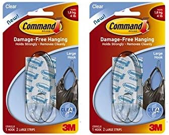 Adhesive Hanging Hook, Large, Holds 4lbs, Clear, 2 Pack