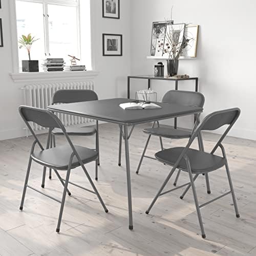 EMMA + OLIVER 5-Piece Multipurpose Folding Card Table and Chairs Set for 4 Players, Padded Top Portable Square Folding Table and Chairs Set, Gray