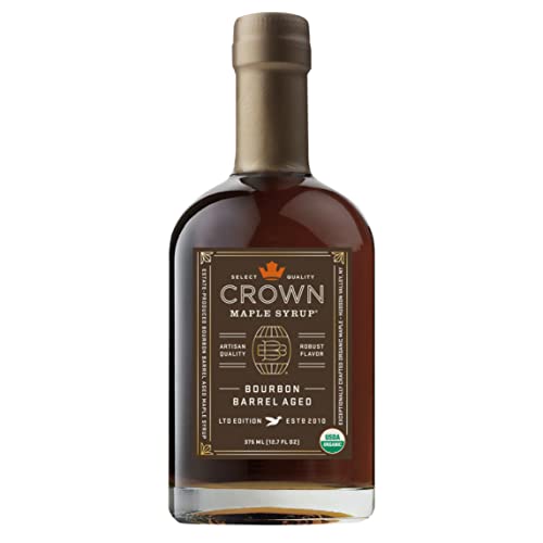 Crown Maple Bourbon Barrel Aged Organic Maple Syrup, 12.7 Fl Oz, Pancakes, Flavor Cocktails, Marinades and Sauces